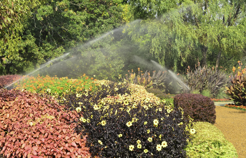 landscape irrigation system running