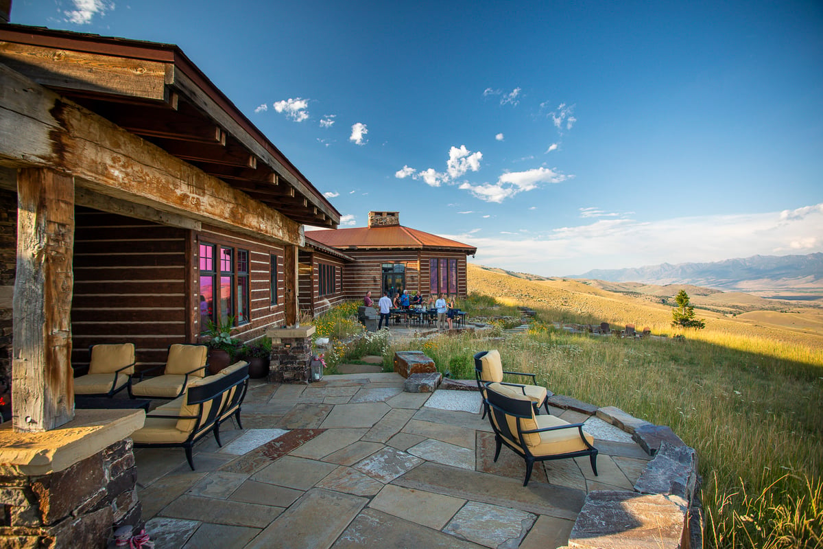 natural stone patio with seating