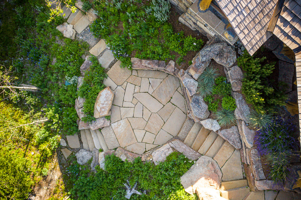 aerial photo of circular patio