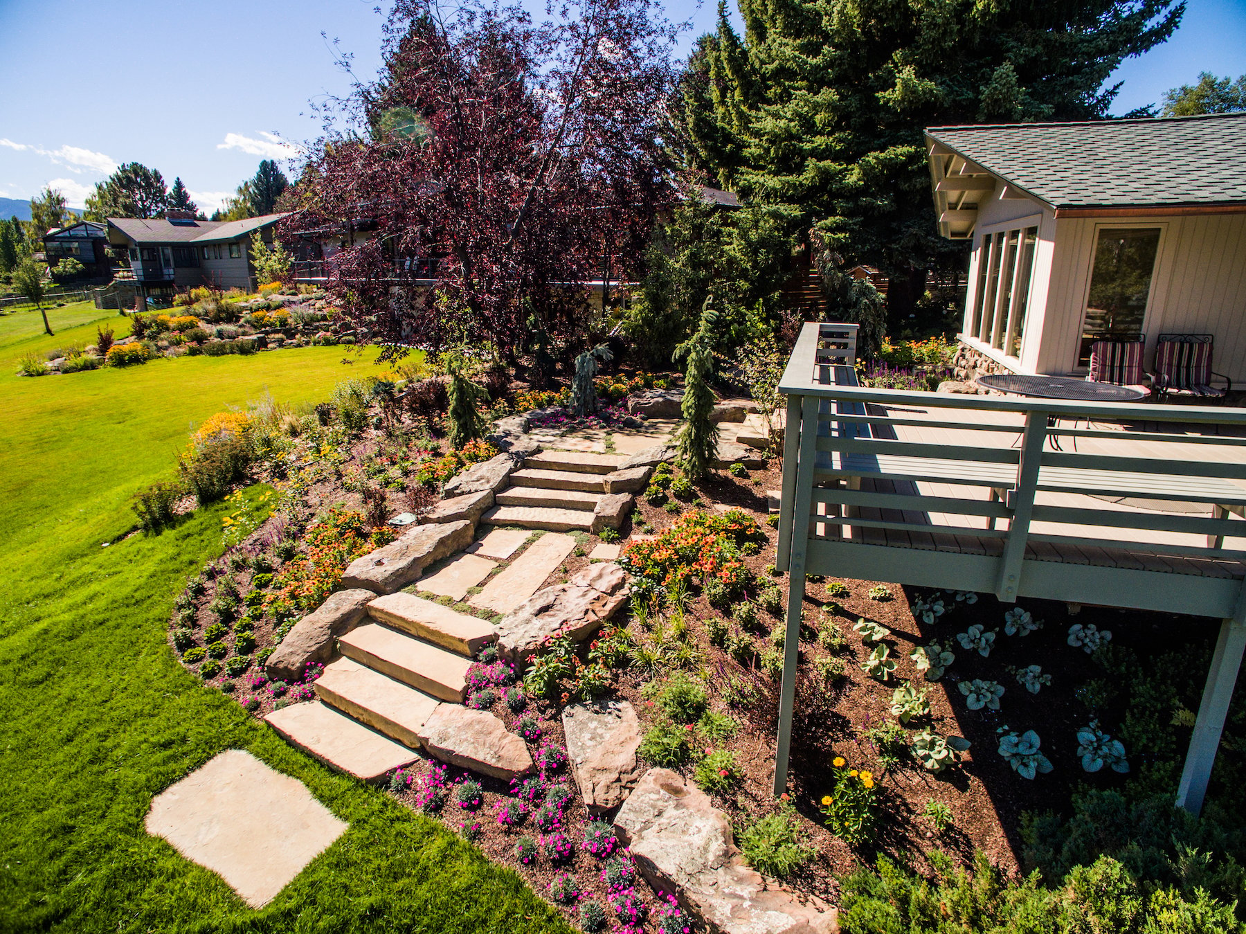 Natural steps leading to a patio