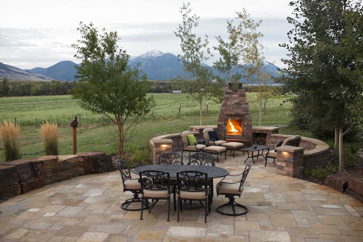 patio built with natural stone and fire feature