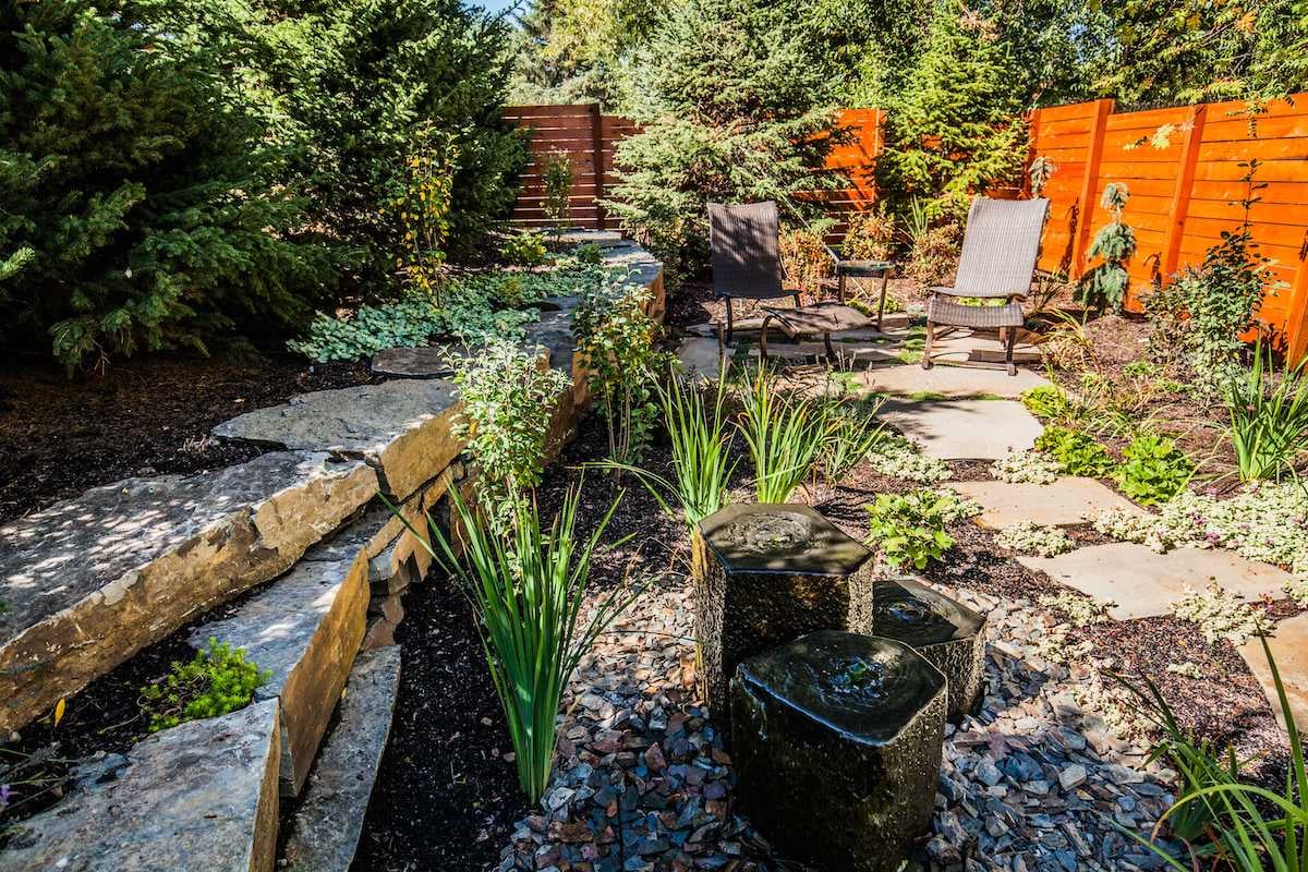 Water feature with patio seating