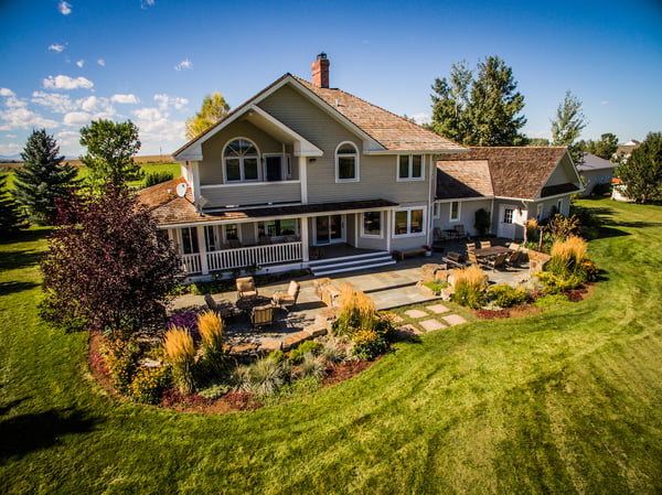 aerial view of patio and gardens maintained by Blanchford Landscape Group