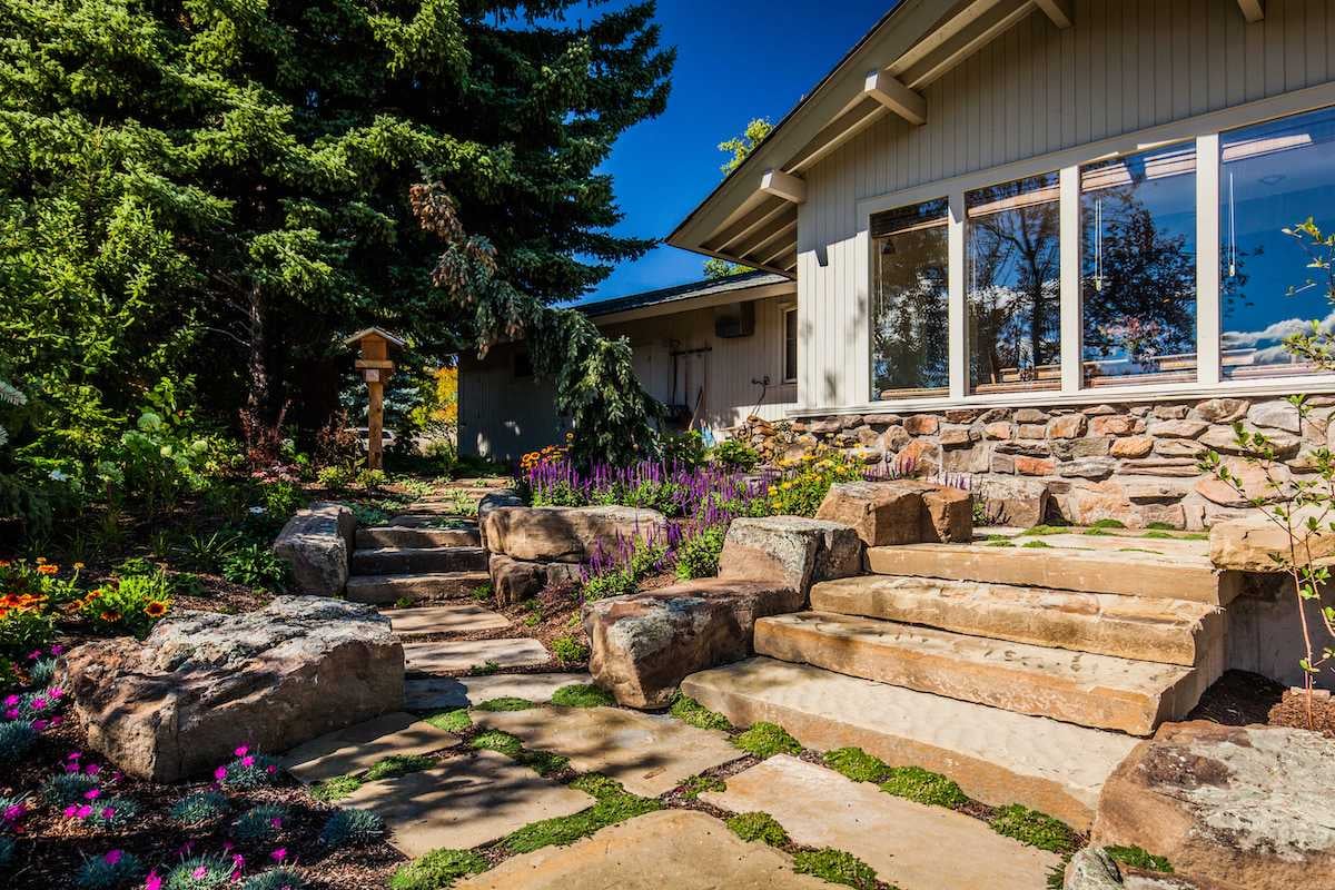 Outside walkway and stairs with boulders