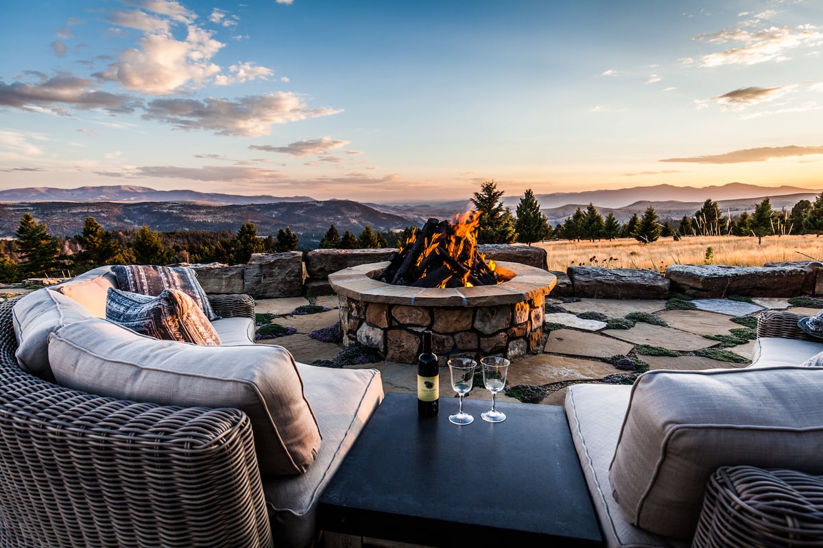 custom firepit and patio over looking mountains