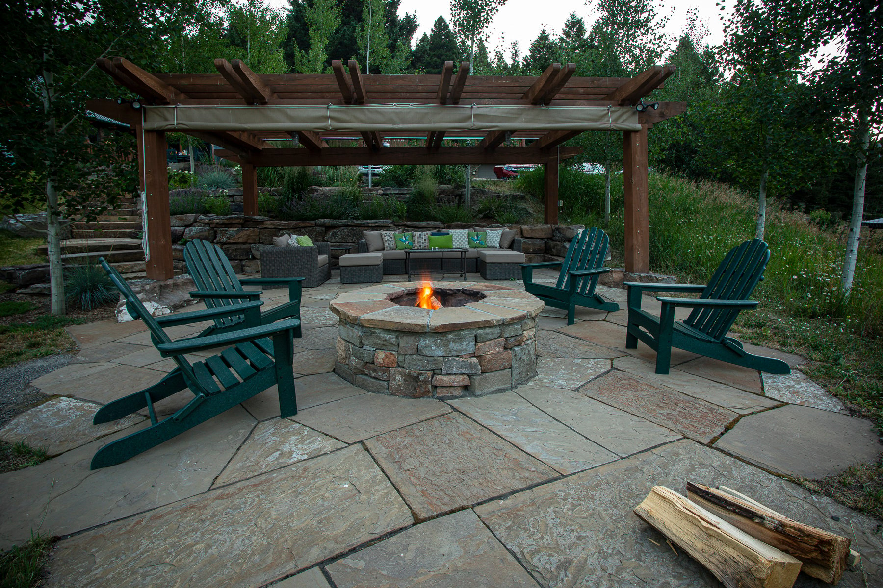 Pergola and fire pit patio