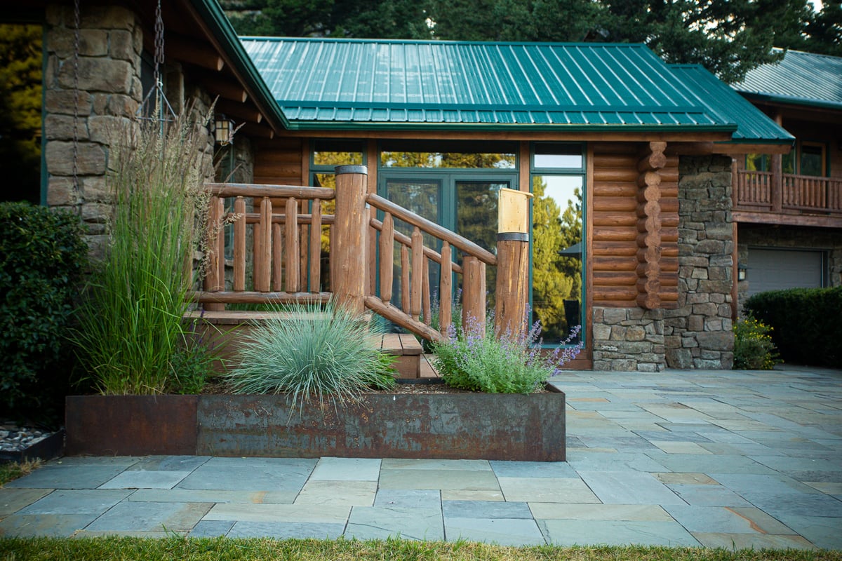 bluestone patio with raised planting bed