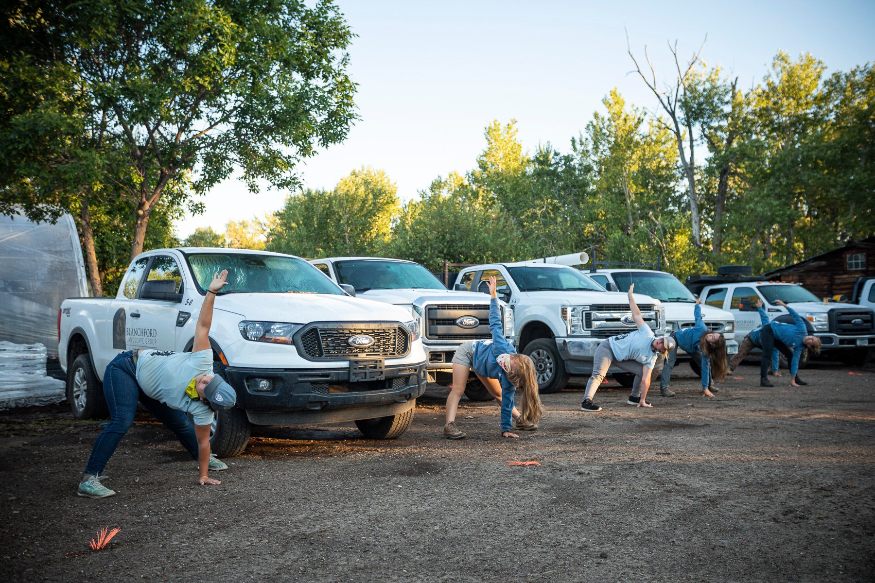 Landscaping team stretching