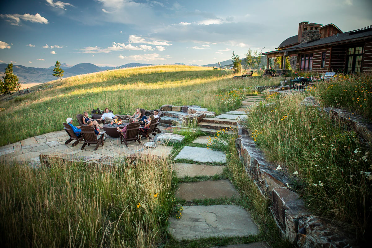 walkway and patio with native plantings 