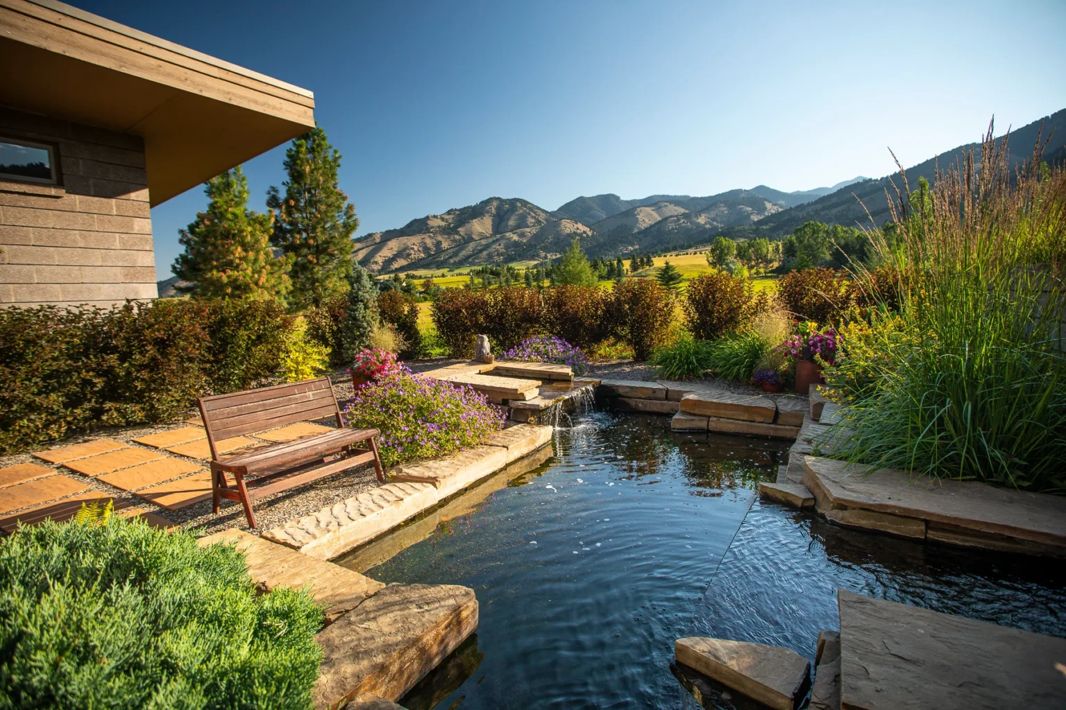 walkway bench pond planting 3